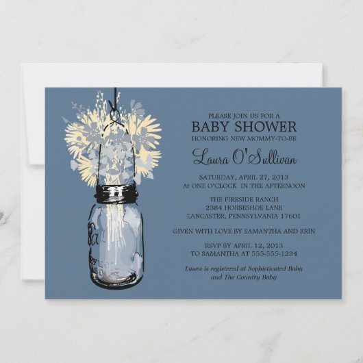 Invitation Rustique Mason Jar Baby shower Fleur sauvage (Devant)
