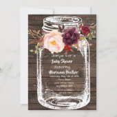 Invitation Rustique Mason Jar Boho Floral Marsala Baby shower (Devant)