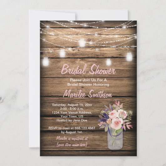 Invitation Rustique Mason Jar Fleur sauvage Grange Fête des m (Devant)