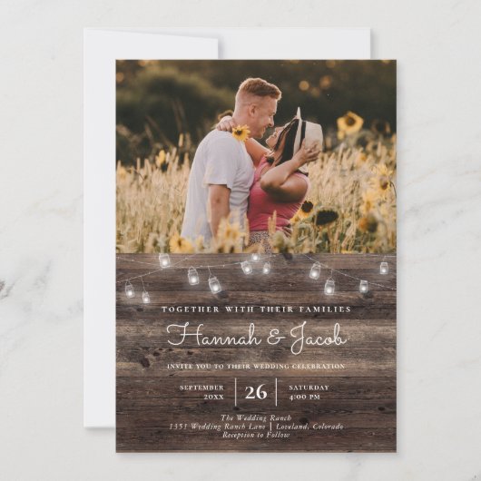 Invitation Rustique Mason Jar Grange Photo en bois (Devant)