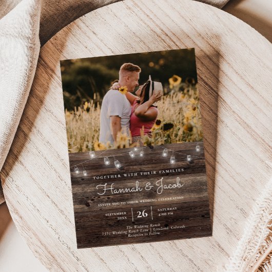 Invitation Rustique Mason Jar Grange Photo en bois