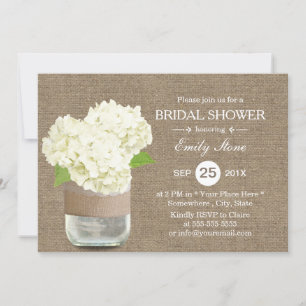 Invitation Rustique Mason Jar & Hydrangea Burlap Fête des mar