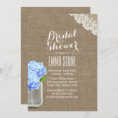 Invitation Rustique Mason Jar Hydrangea Fête des mariées Burl (Devant / Derrière)