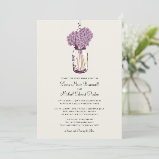 Invitation Rustique Mason Jar Hydrangeas Mariage (Debout devant)