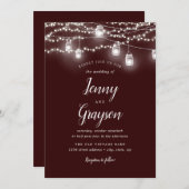 Invitation Rustique Mason Jar illumine le Mariage Bourgogne (Devant / Derrière)