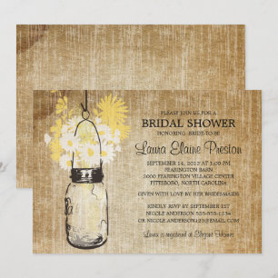 Invitation Rustique Mason Jar Jaune Fête des mariées florale