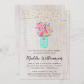 Invitation Rustique Mason Jar Lumières florales Fête des mari (Devant / Derrière)