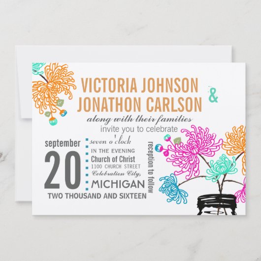 Invitation Rustique Mason Jar Mint Coral rose Mariage Turquoi (Devant)