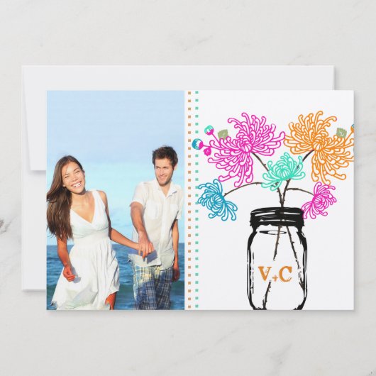 Invitation Rustique Mason Jar Mint Coral rose Mariage Turquoi (Dos)