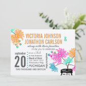 Invitation Rustique Mason Jar Mint Coral rose Mariage Turquoi (Debout devant)