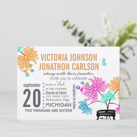 Invitation Rustique Mason Jar Mint Coral rose Mariage Turquoi (Debout devant)