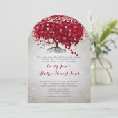 Invitation Rustique Mason Jar Red Tree Brown Mariage de tronc (Debout devant)