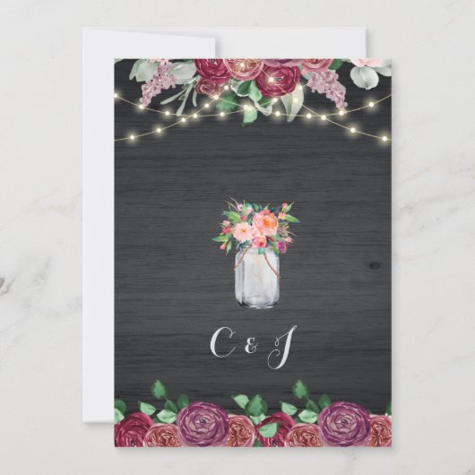 Invitation Rustique Mason Jar String éclat Mariage Bourgogne (Dos)