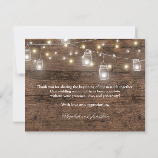 Invitation Rustique Mason Jar String Lumières Merci photo (Dos)