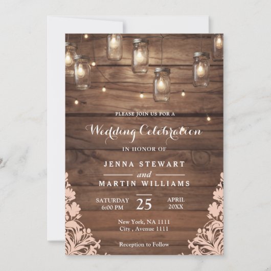 Invitation Rustique Mason Jar String Mariage (Devant)
