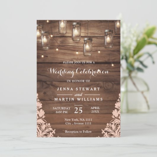 Invitation Rustique Mason Jar String Mariage (Debout devant)