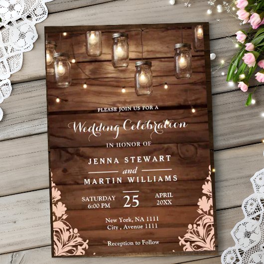 Invitation Rustique Mason Jar String Mariage