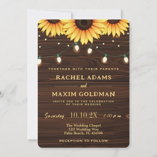 Invitation Rustique Mason Jar Sunflower Lumières Mariage (Devant)