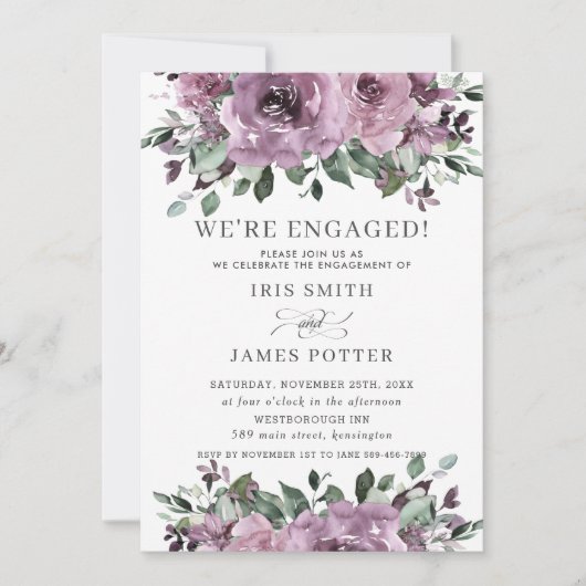 Invitation Rustique Mauve Plum violet Floral (Devant)