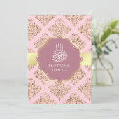 Invitation Rustique Mauve rose or Damask Mariage musulman (Debout devant)