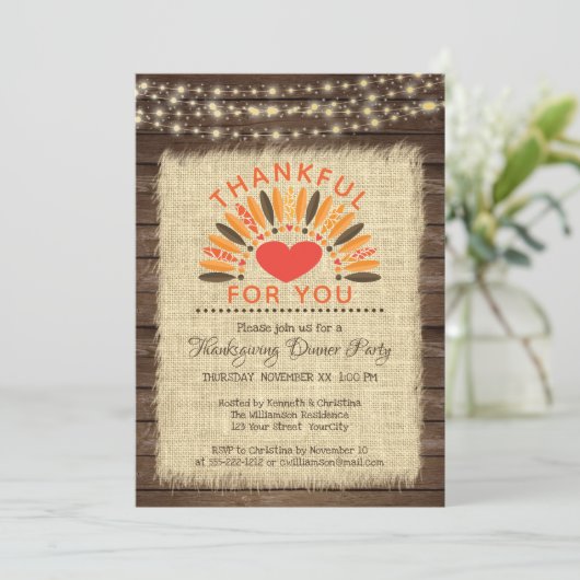 Invitation Rustique MERCI POUR VOUS Dîner Thanksgiving (Debout devant)