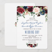 Invitation Rustique Merlot Marine bleu Blush Floral Mariage (Devant / Derrière)