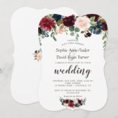 Invitation Rustique Merlot Navy Blue Floral Mariage (Devant / Derrière)