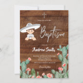 Invitation Rustique Mexicain Argent Charro Baptême garçon (Devant)