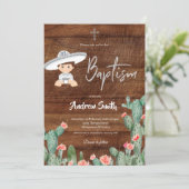 Invitation Rustique Mexicain Argent Charro Baptême garçon (Debout devant)