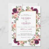 Invitation Rustique minimaliste Aquarelle Bleue Mariage Flora (Devant)