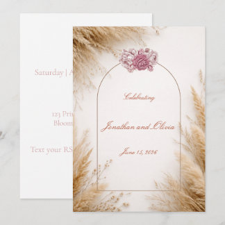Invitation rustique minimaliste avec accent rose p