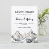 Invitation Rustique minimaliste Kraft Mountain Sauvez la date (Debout devant)