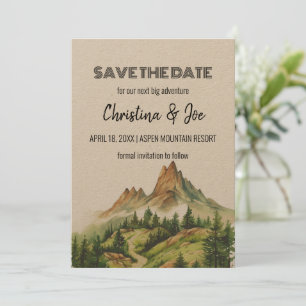 Invitation Rustique minimaliste Kraft Mountain Sauvez la date