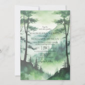 Invitation Rustique Misty Mountains Pine Trees QR Code Mariag (Devant)