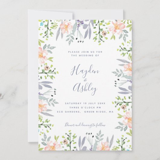 Invitation Rustique moderne Dreamy Floral Mariage d'aquarelle (Devant)