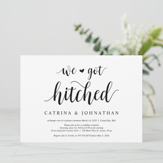 Invitation Rustique moderne, Écriture noire, Elopement Mariag (Debout devant)