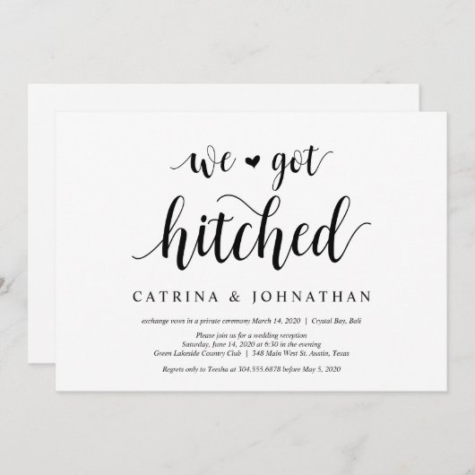 Invitation Rustique moderne, Écriture noire, Elopement Mariag (Devant / Derrière)