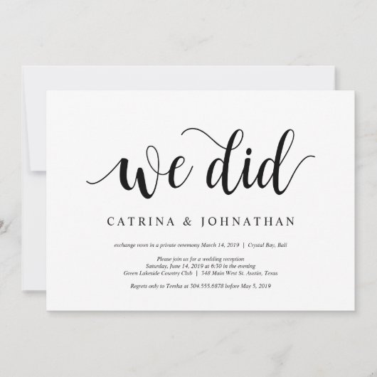 Invitation Rustique Moderne, Écriture Noire, Mariage en Intim (Devant)