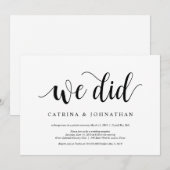 Invitation Rustique Moderne, Écriture Noire, Mariage en Intim (Devant / Derrière)