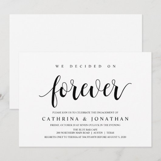 Invitation Rustique moderne, Écriture noire, Partie d'engagem (Devant / Derrière)