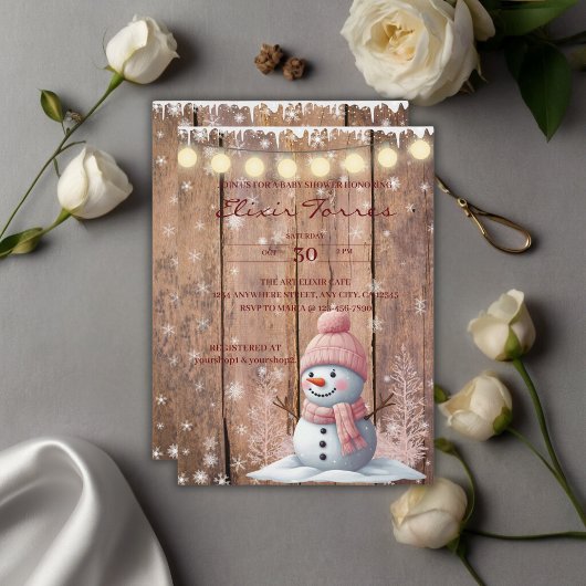 Invitation Rustique moderne Elegant Baby shower Snowman