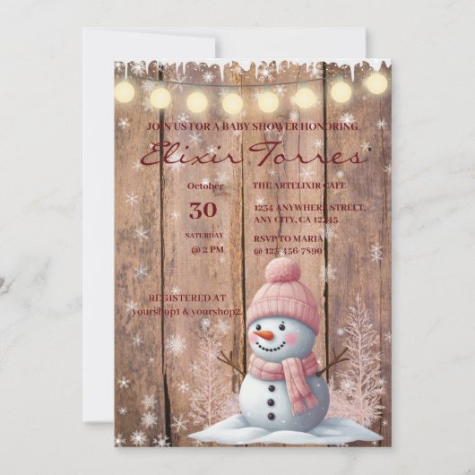 Invitation Rustique moderne Elegant Baby shower Snowman (Devant)