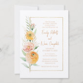 Invitation Rustique moderne orange jaune aquarelle Floral (Devant)