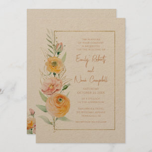 Invitation Rustique moderne orange jaune aquarelle Floral