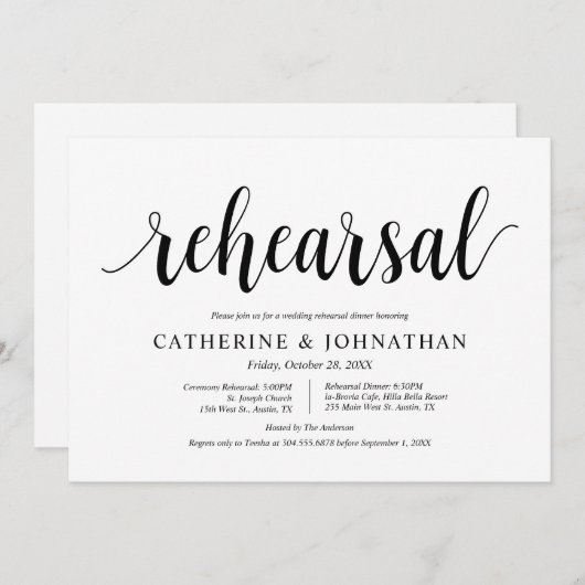 Invitation Rustique moderne, répétition Mariage et dîner (Devant / Derrière)