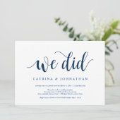 Invitation Rustique moderne, scénario bleu marine, Elopement  (Debout devant)