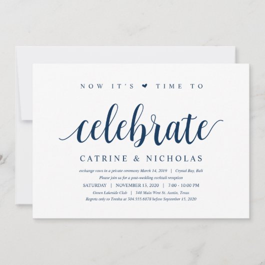 Invitation Rustique moderne, Script bleu marine, Elopement Ma (Devant)