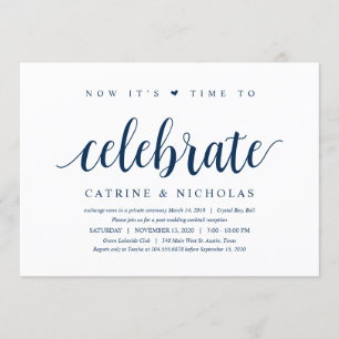 Invitation Rustique moderne, Script bleu marine, Elopement Ma