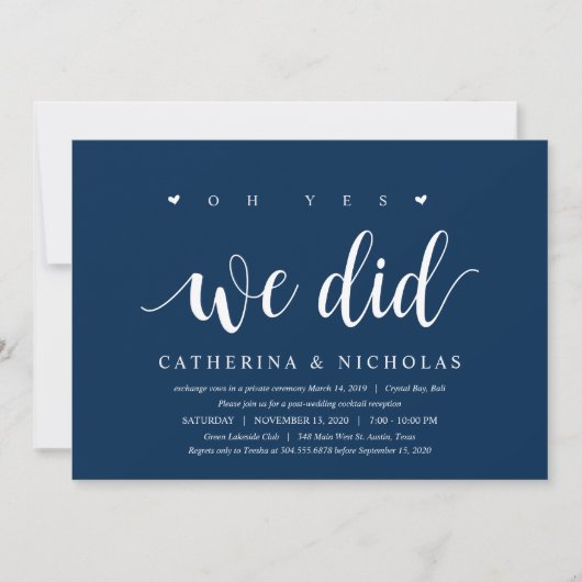 Invitation Rustique moderne, Script bleu marine, Elopement Ma (Devant)