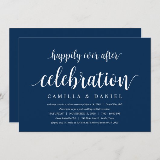 Invitation Rustique moderne, Script bleu marine, Elopement Ma (Devant / Derrière)